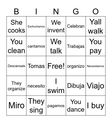 AR VERBS Bingo Card