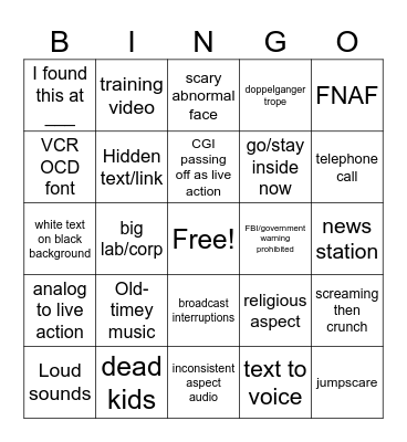 ARG/ANALOG/DITIGAL HORROR Bingo Card
