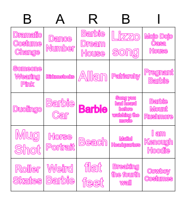 Barbie Movie Bingo Card