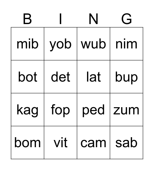 CVC/ Pseudo Bingo Card