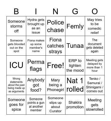 Fateful Yokai Meeting Bingo Card
