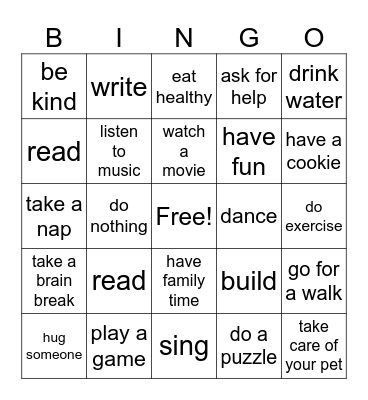 Self Care Bingo Card