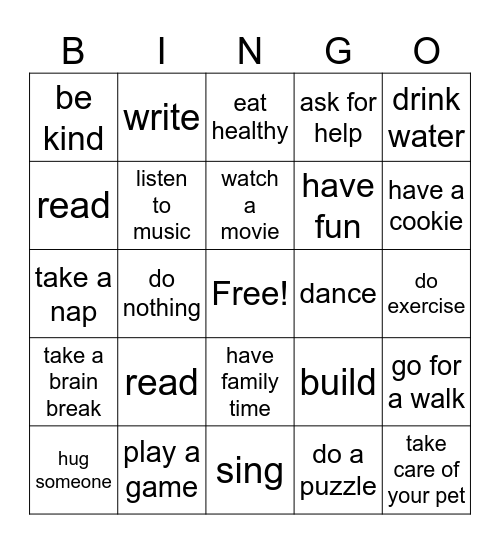 Self Care Bingo Card