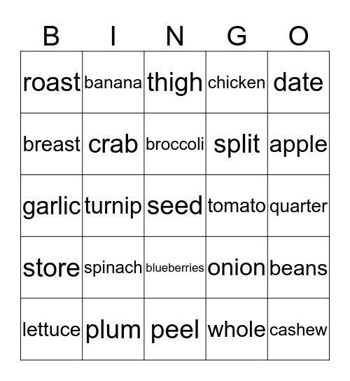 GrocedryShopping Bingo Card