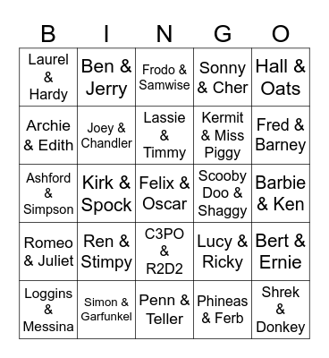Better Together Duos Bingo Card