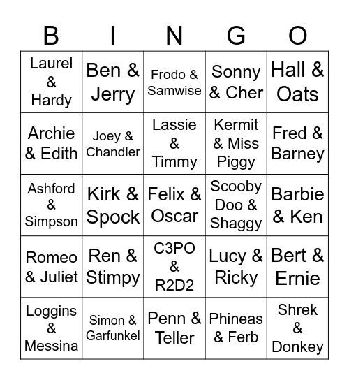 Better Together Duos Bingo Card