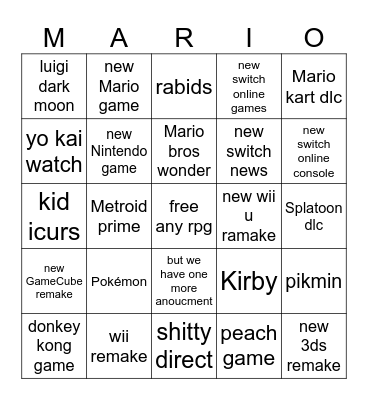 nintendo direct stuff Bingo Card