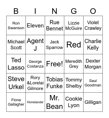 TV/Movie Characters Bingo Card