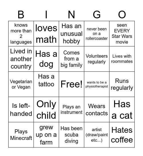 Get to Know Bingo Card