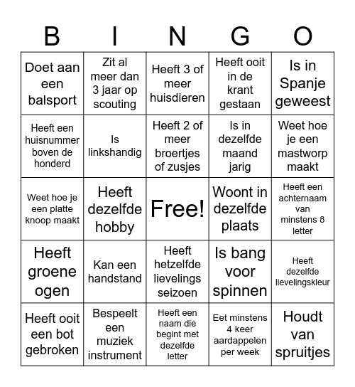 Kennismakings bingo Card