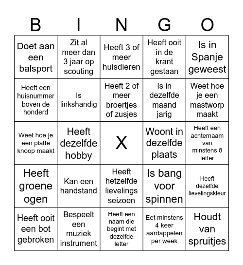 Kennismakings bingo Card