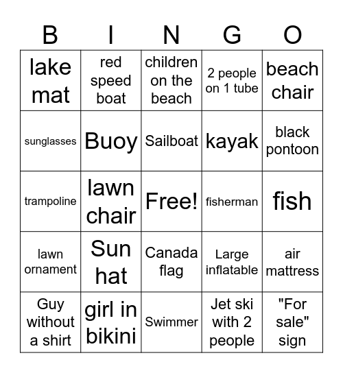 Boat Bingo Card