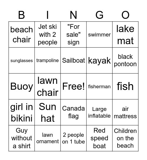 Boat Bingo Card