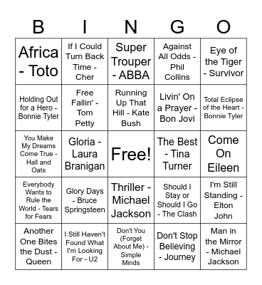 80's Bingo Card