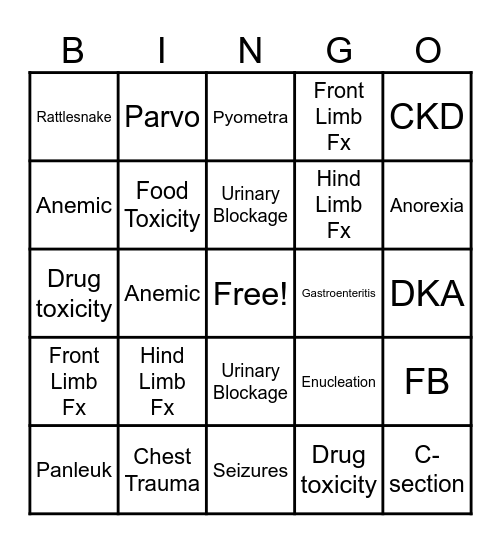 Inpatient Bingo Card