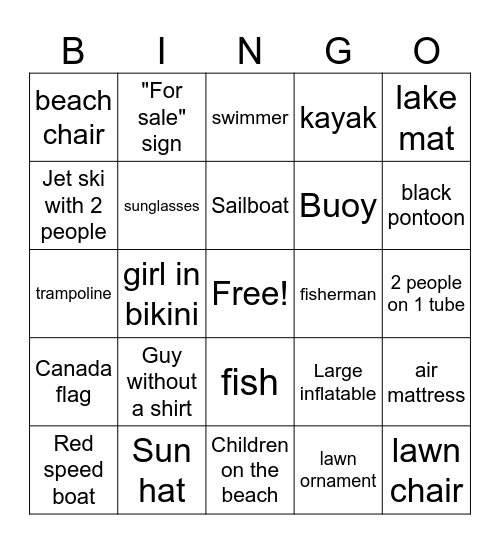 Boat Bingo Card