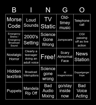 Analog Horror BINGO Card