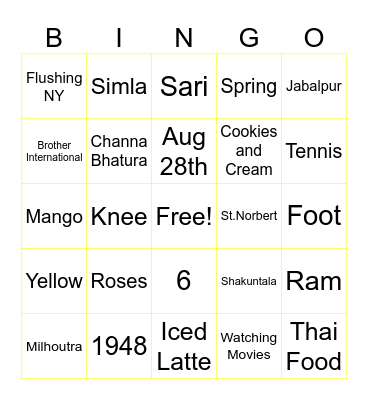 All about Neelam Bingo Card