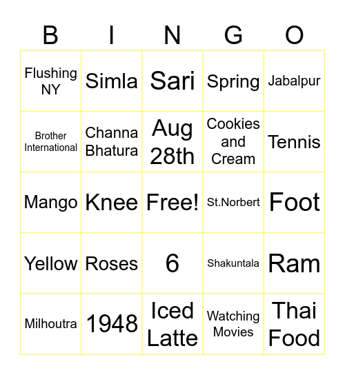 All about Neelam Bingo Card