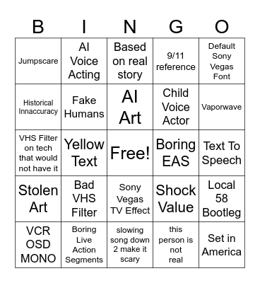 analog horror Bingo Card