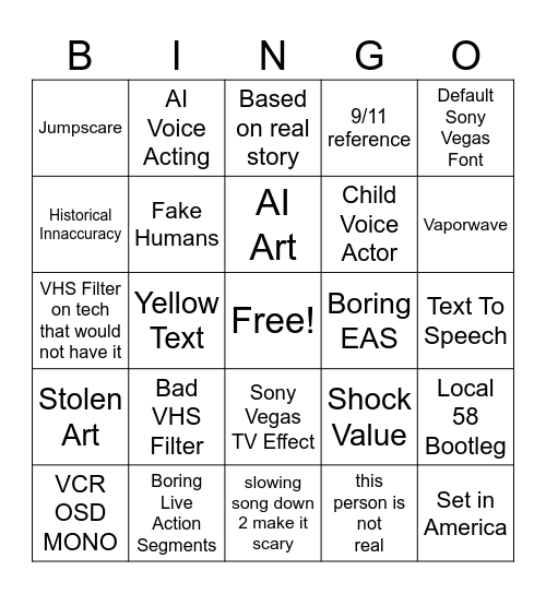 analog horror Bingo Card