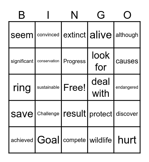 CHALLENGES VOCABULARY Bingo Card