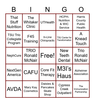 HEALTH & WELLNESS FAIR Bingo Card