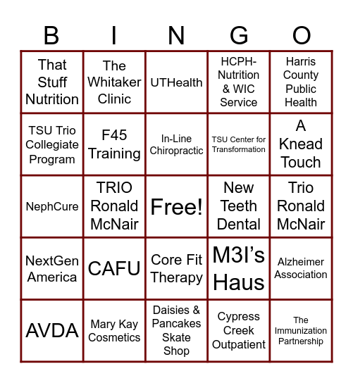 HEALTH & WELLNESS FAIR Bingo Card