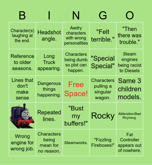 Thomas CGI series bingo card. Bingo Card