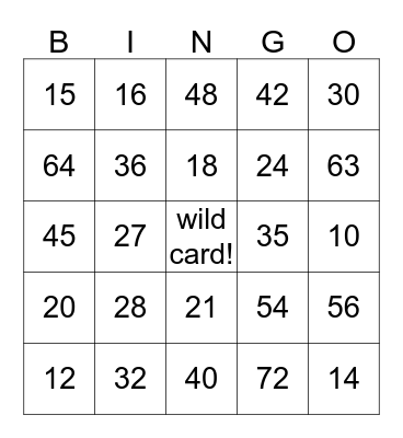 Multiplication Bingo Card