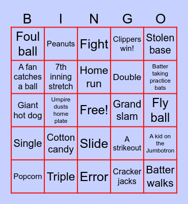 Baseball Bingo Card