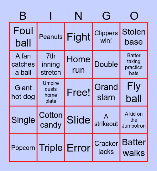 Baseball Bingo Card