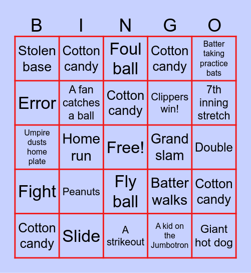 Baseball Bingo Card