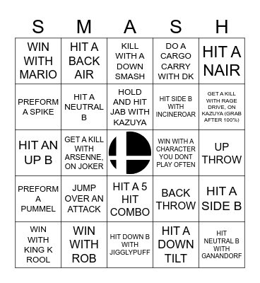 Smash Club Bingo - Beginner Bingo Card