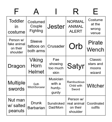 Ren Faire Bingo Card