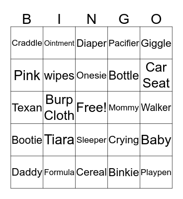 Baby Bingo Card