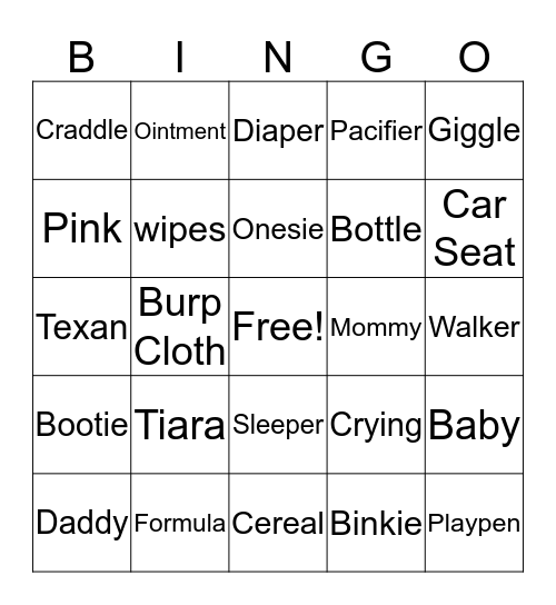 Baby Bingo Card