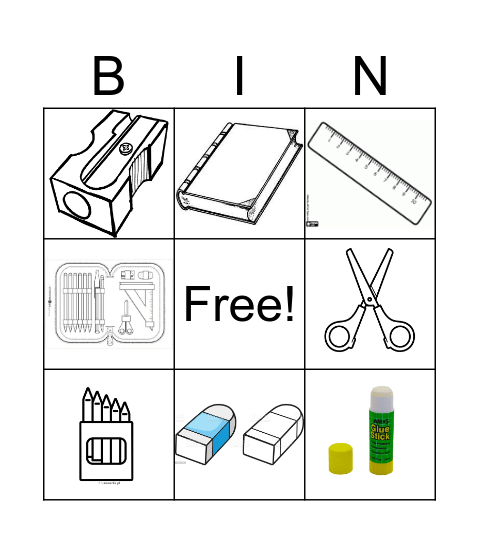 SCHOOL OBJECTS BINGO Card