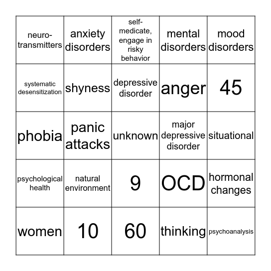 Health BINGO Chapter 2 Bingo Card