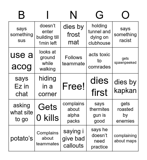 Jordan in R6 Bingo Card