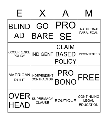 Paralegal Studies Bingo Card