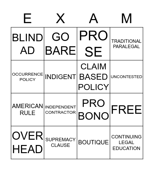 Paralegal Studies Bingo Card