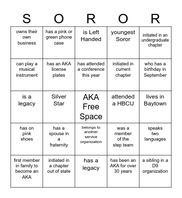 Find a Soror who Bingo Card