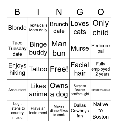 Dating Bingo Card