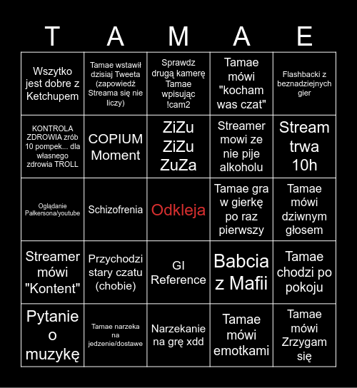 Tamae Bingo Card