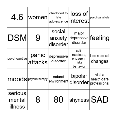 Health BINGO Chapter 2 Bingo Card