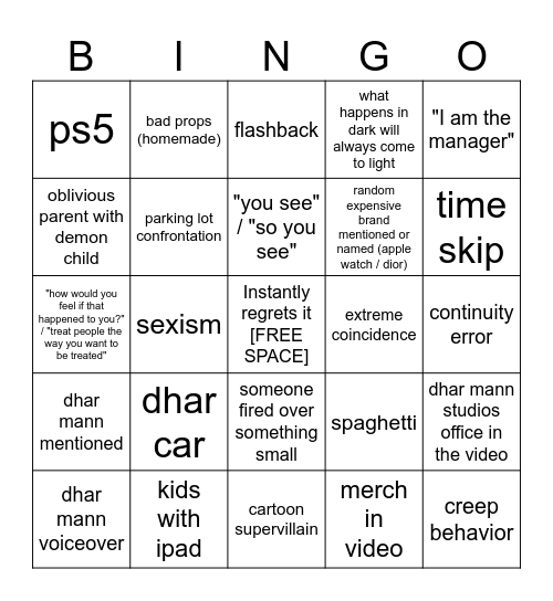 Dhar Mann Bingo v3 Bingo Card