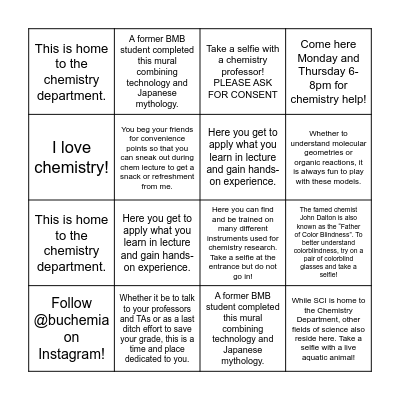 Chemistry Scavenger Hunt Bingo Card