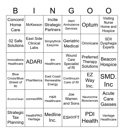 RIHCA Trade Show BINGO Card