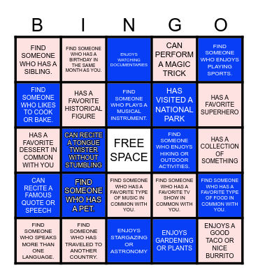 ~ ICE BREAKER BINGO ~ Bingo Card